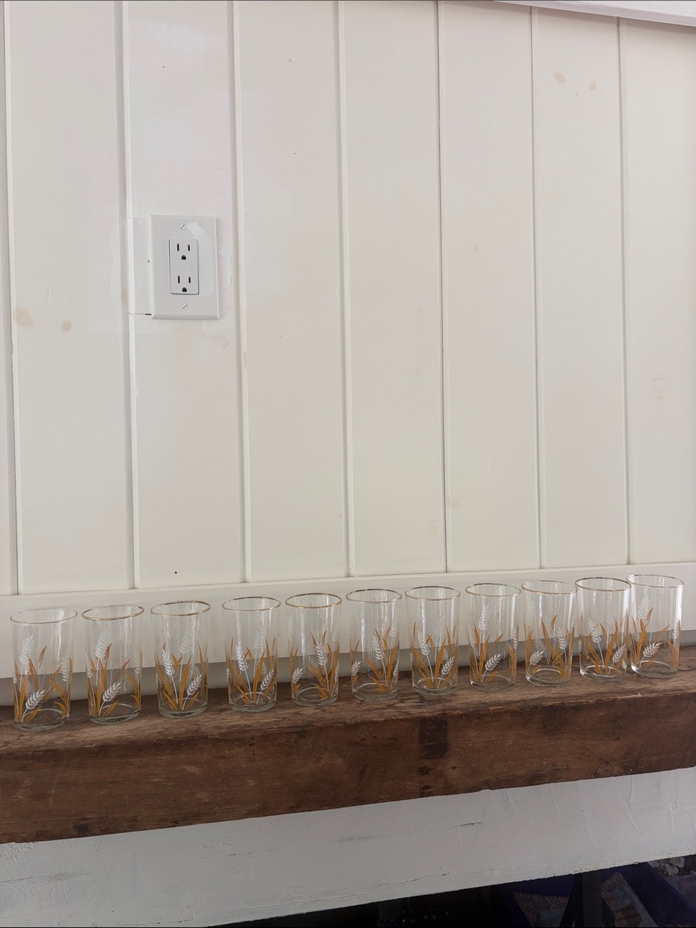 Vintage Libbey Glass Gold Wheat Etched Glass Tumbler - Set of 11